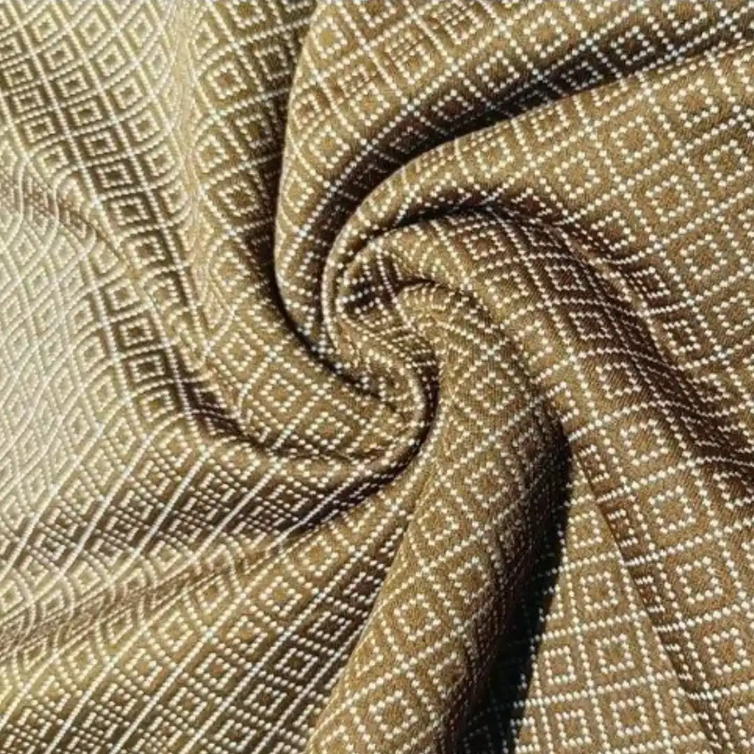 Kain New York Knit warna netral dengan tekstur rajut halus, cocok untuk pakaian nyaman dan elastis.